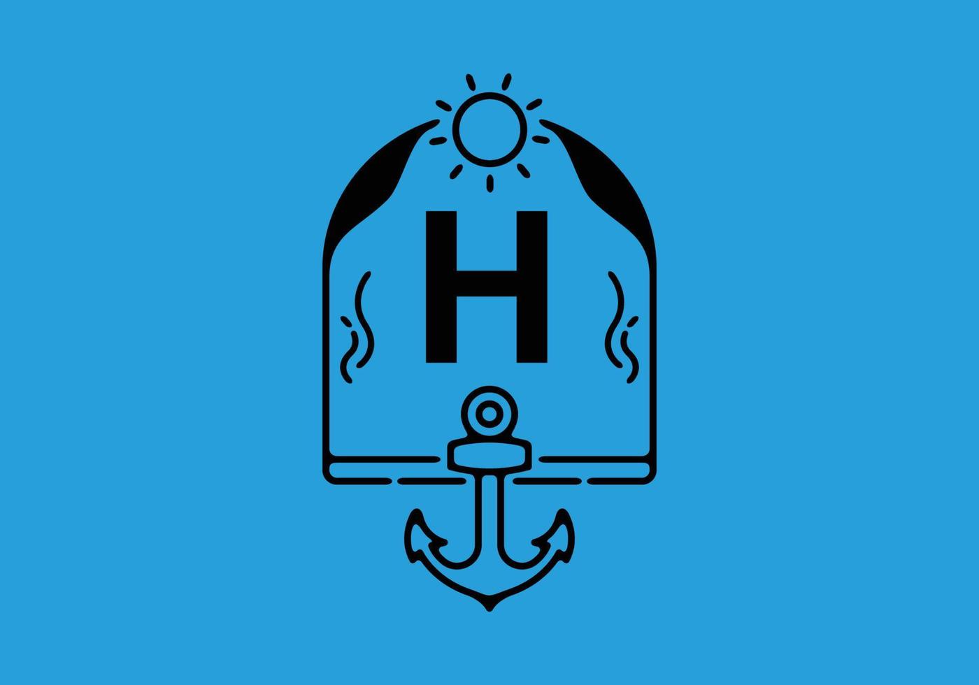 Black line art illustration of H initial letter in anchor frame vector