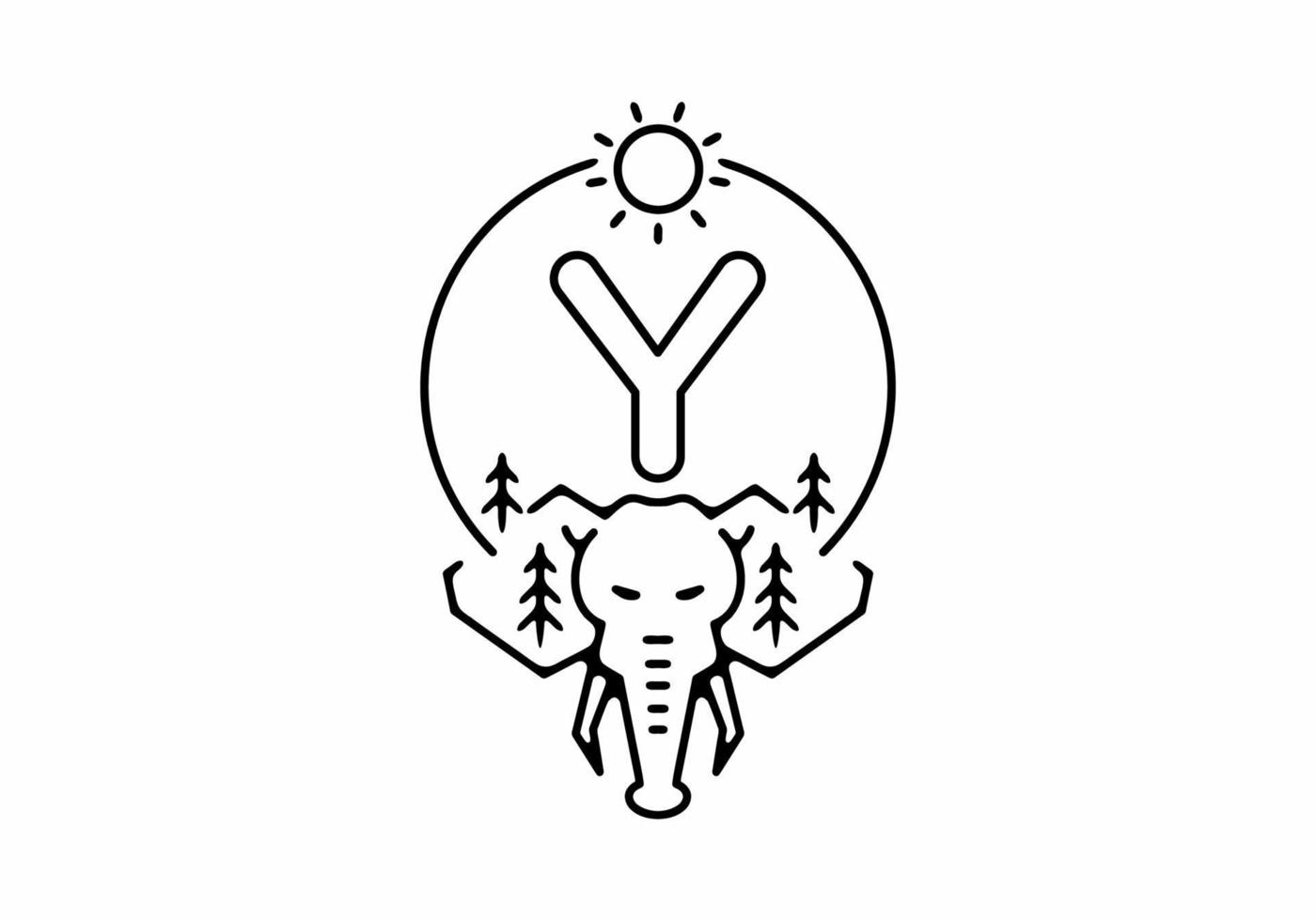 Black line art illustration of elephant head with Y initial letter vector