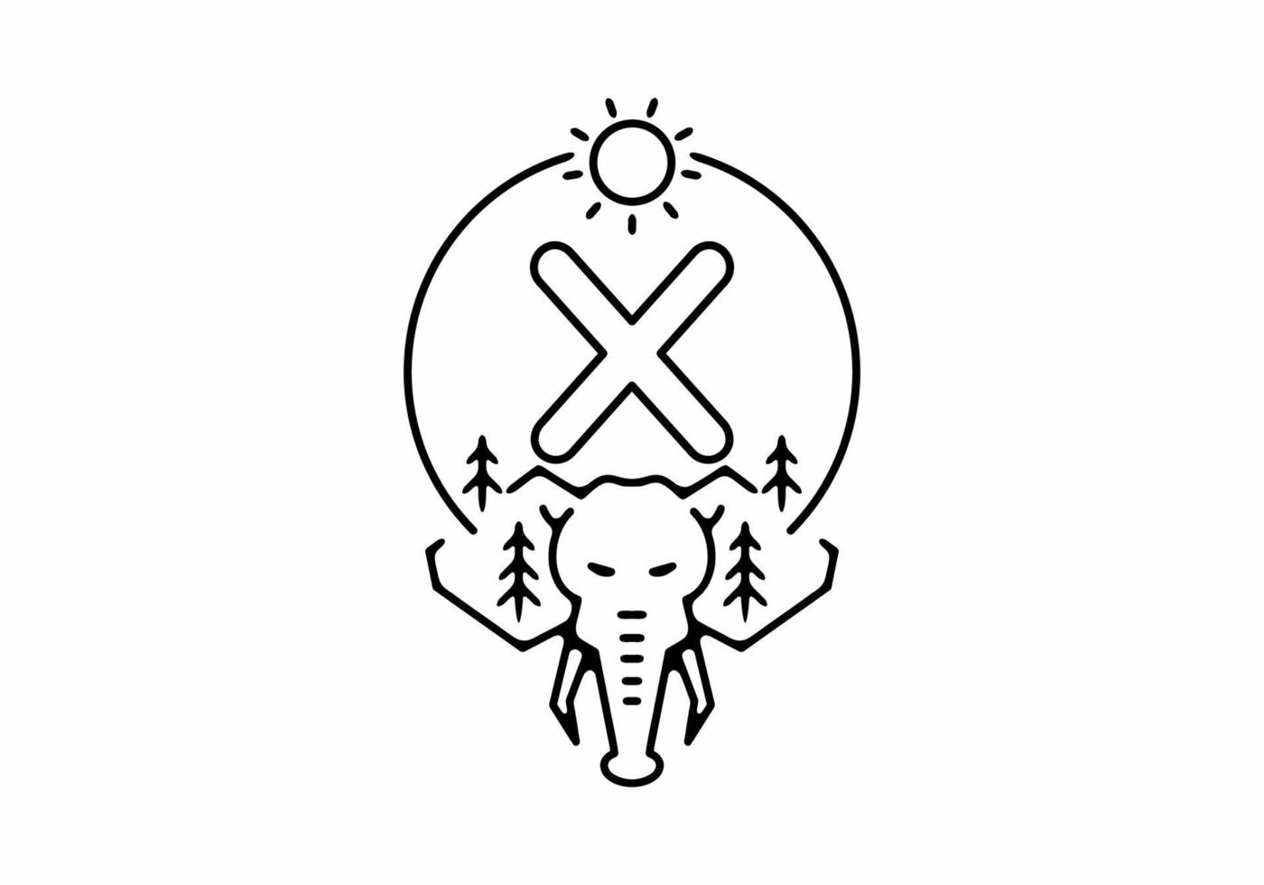 Black line art illustration of elephant head with X initial letter vector