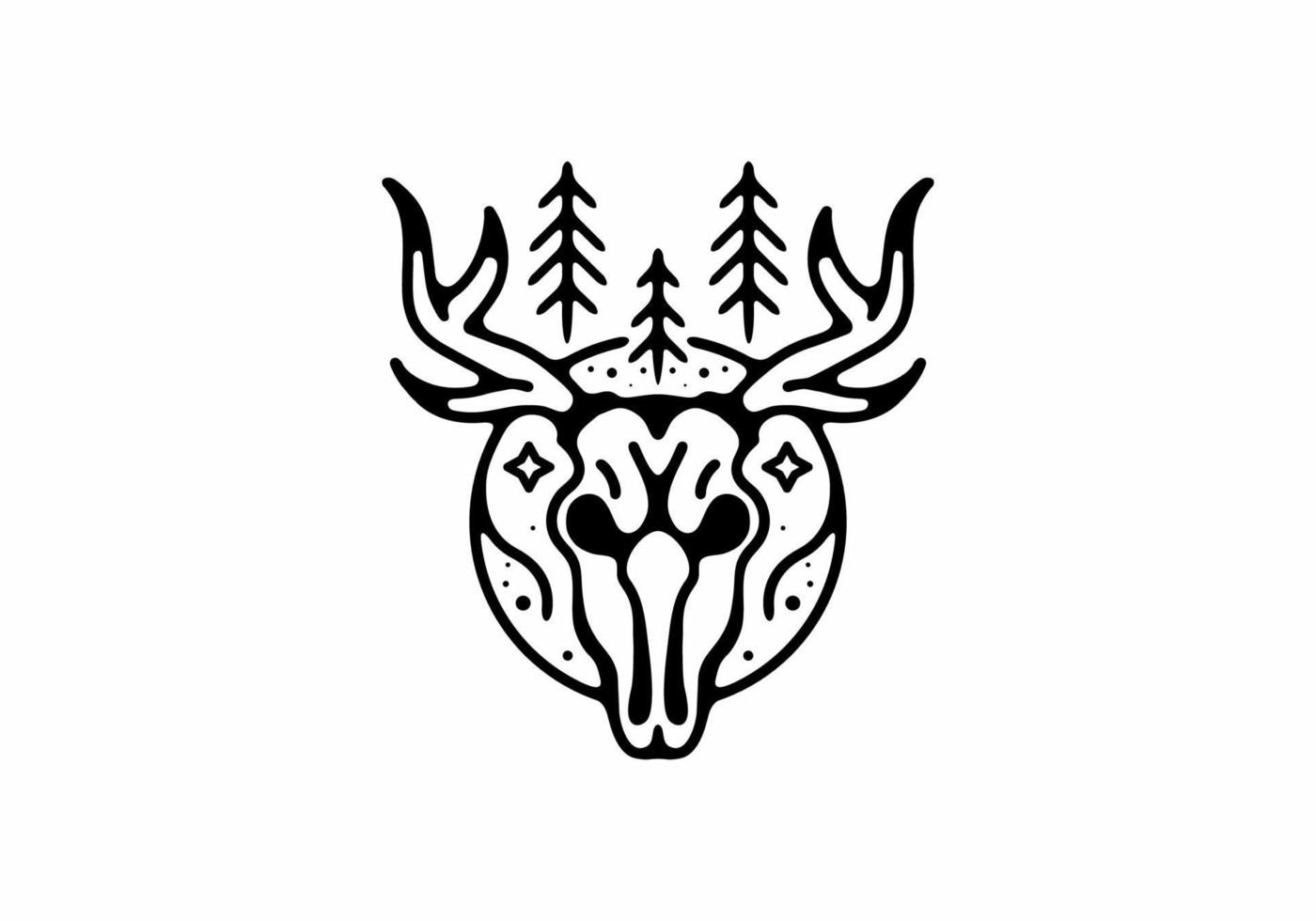 Black line art illustration of skeleton head of deer vector