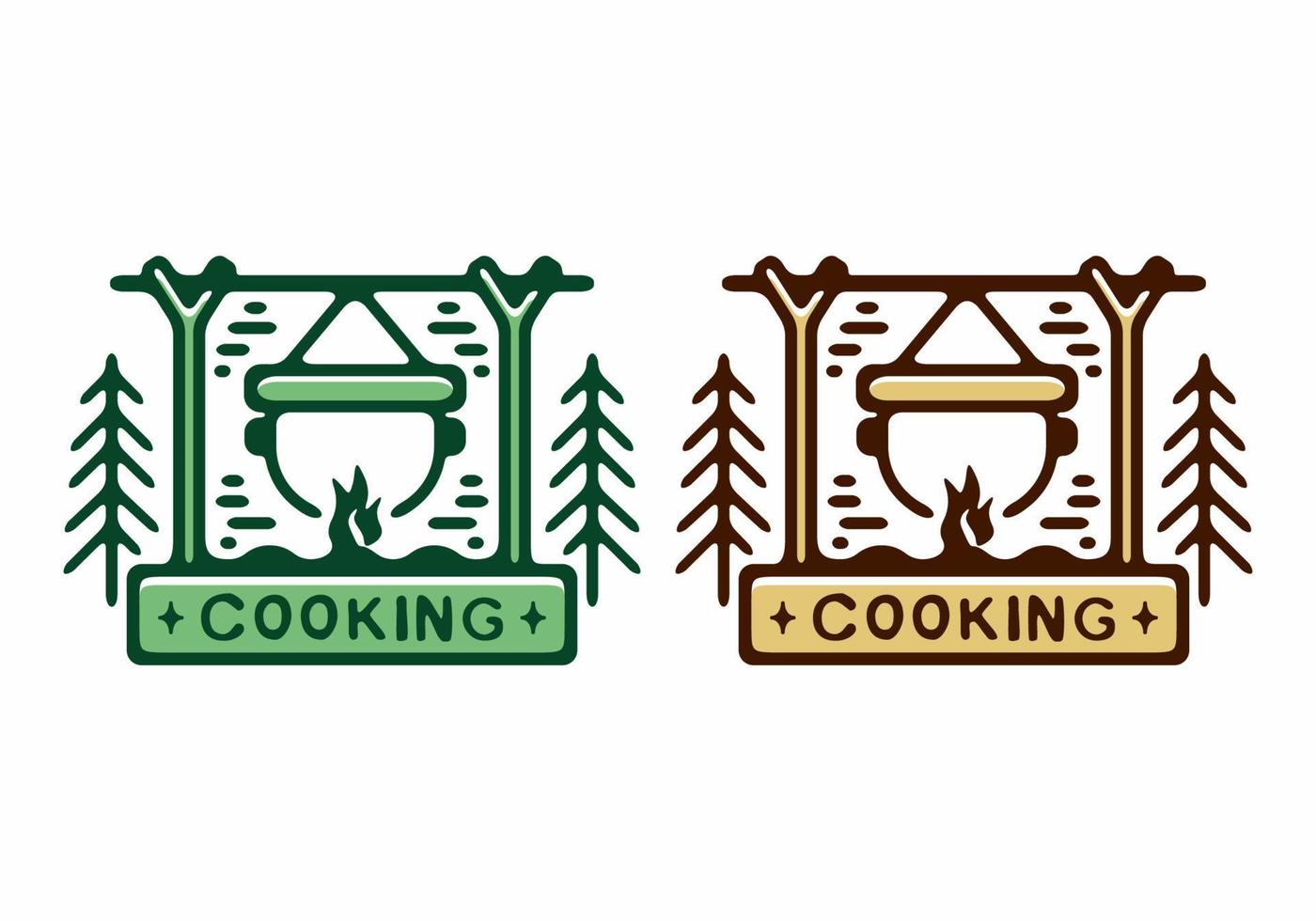 Brown and green color of cooking badge illustration vector