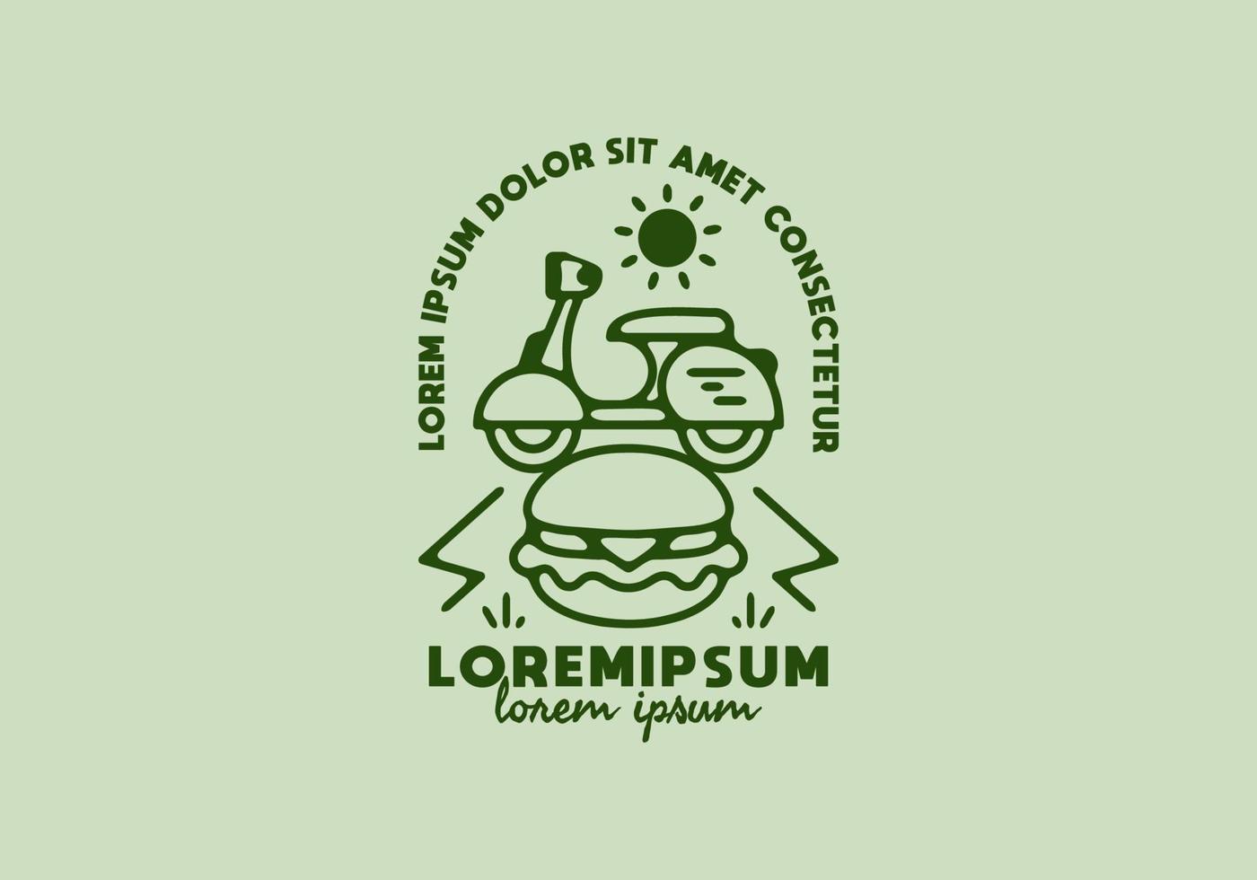 arte de línea de hamburguesa y scooter con texto de lorem ipsum vector