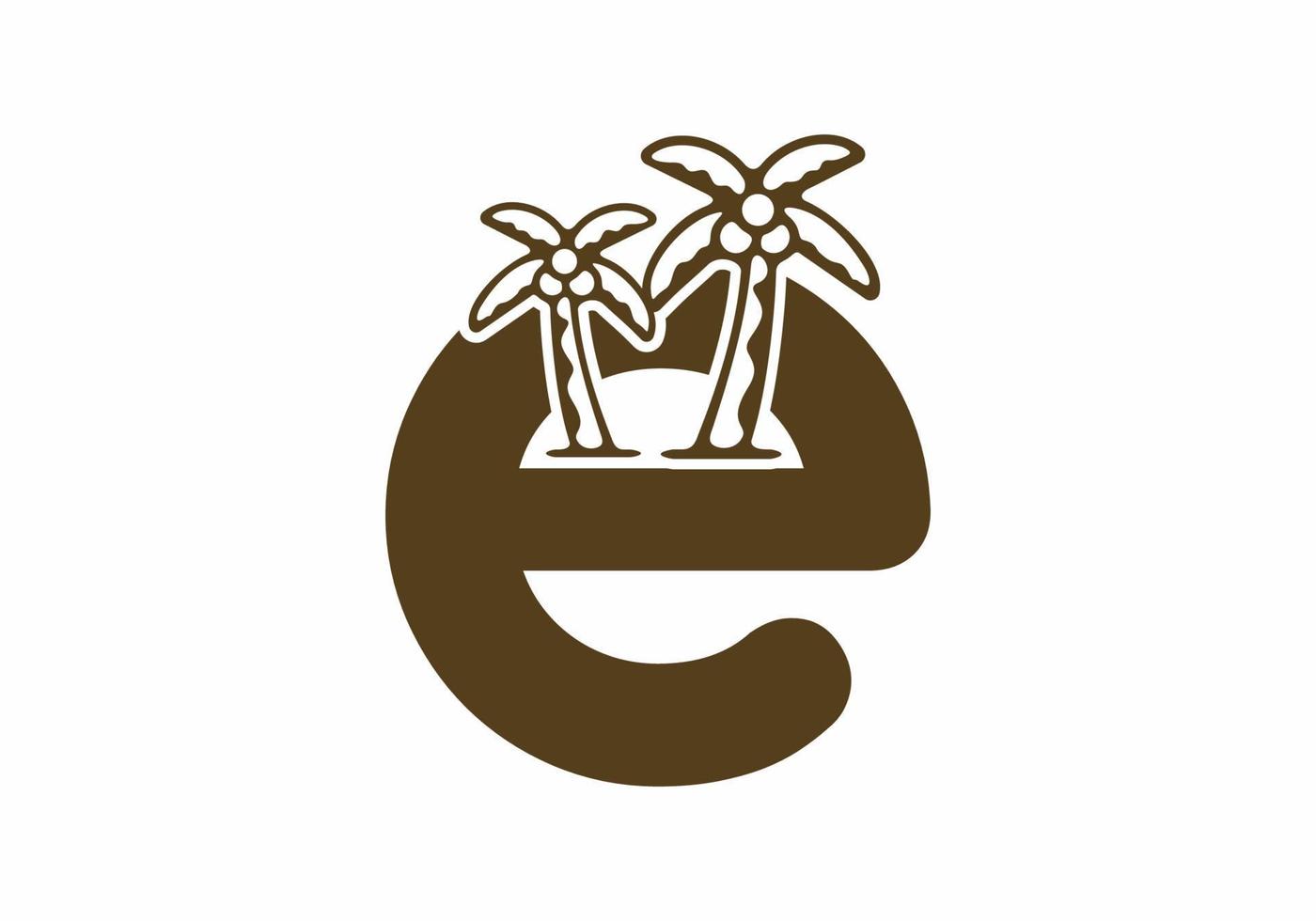 Brown color of lowercase e initial letter with coconut tree vector
