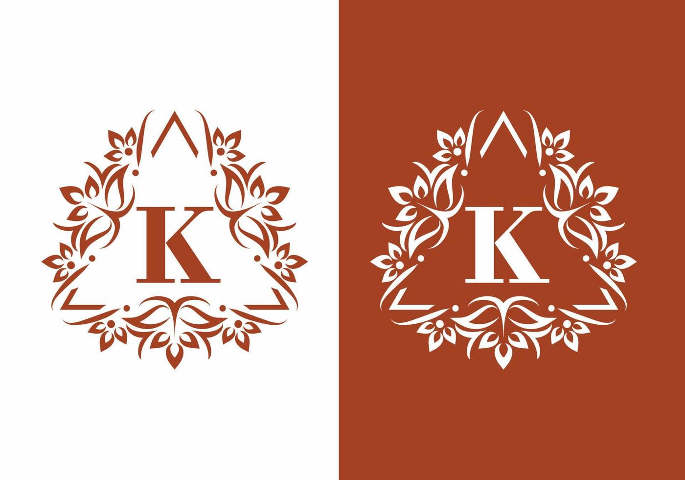 marrón blanco de la letra inicial k en fama vintage vector