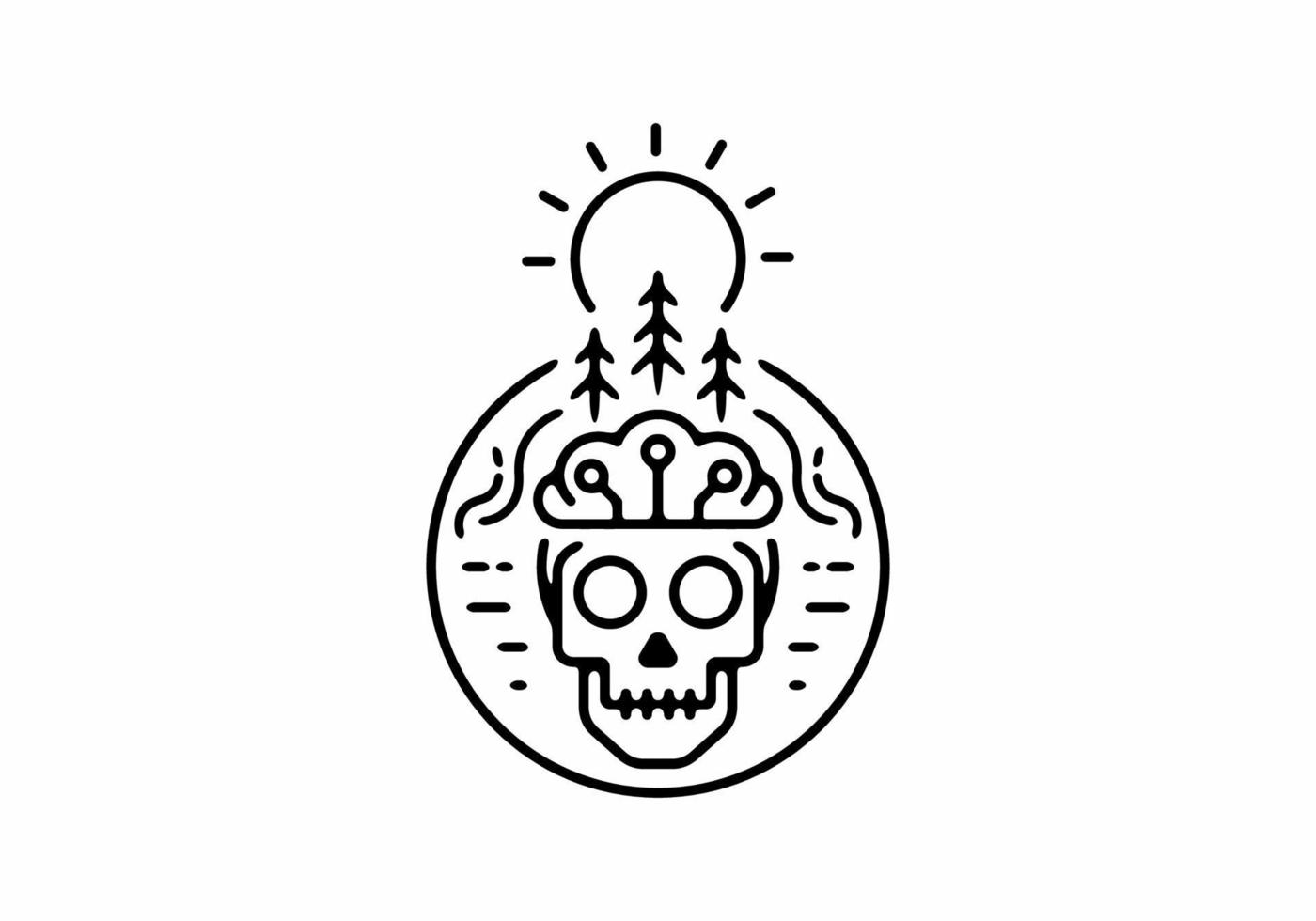 Black line art illustration of brain refresh vector