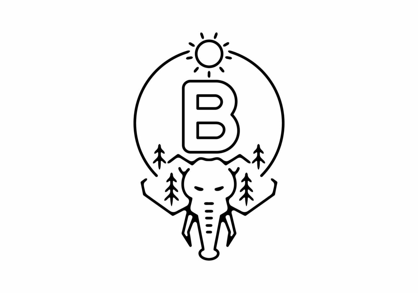 Black line art illustration of elephant head with B initial letter vector