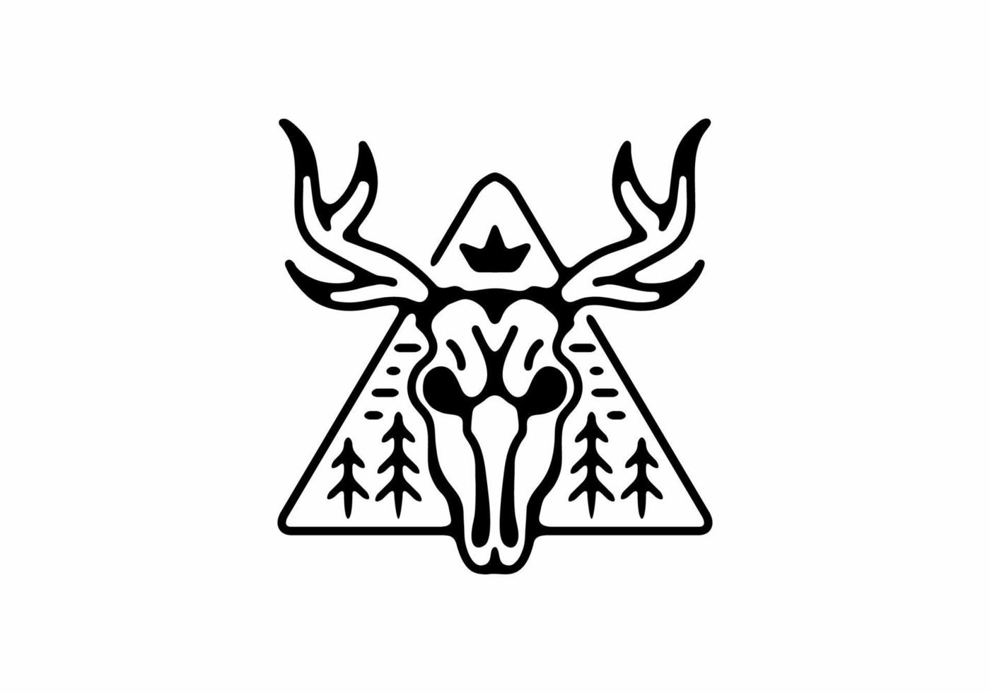 Black line art illustration of deer head skeleton vector