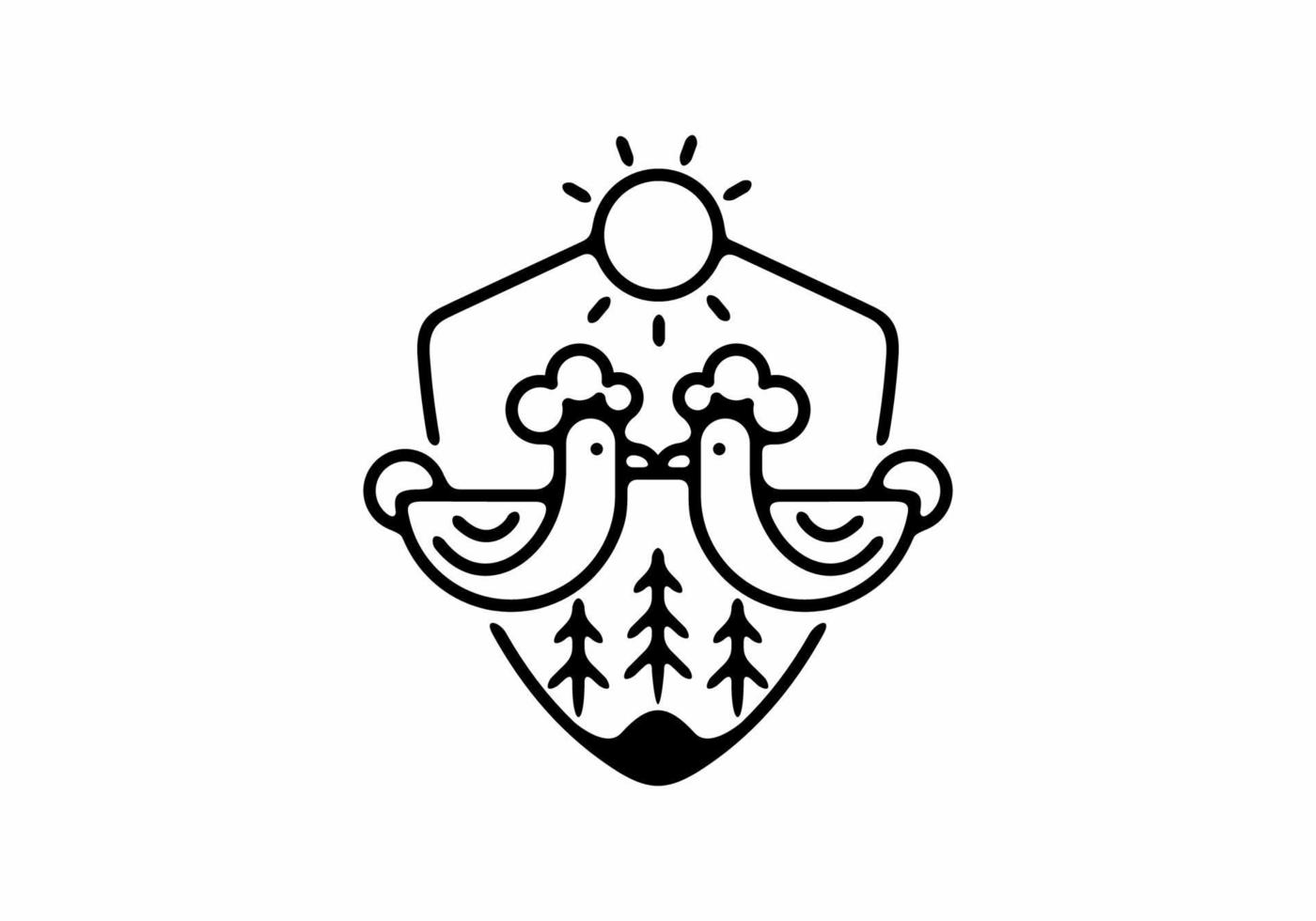 Black line art illustration of hen in shield shape vector