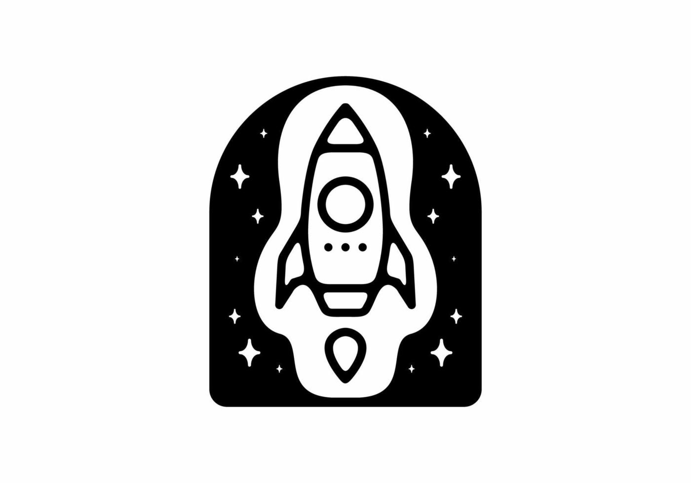 Black line art illustration of rocket in window frame shape vector