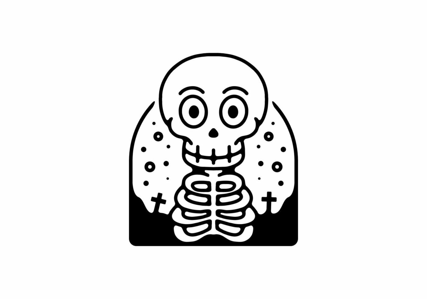 Black line art illustration of Skeleton wake up from the tomb vector