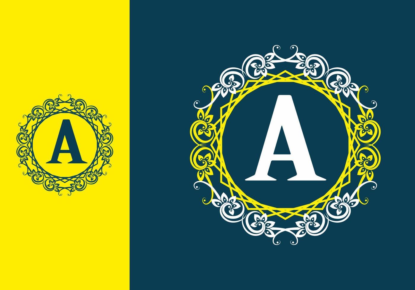 Blue yellow white of A initial letter in classic frame vector