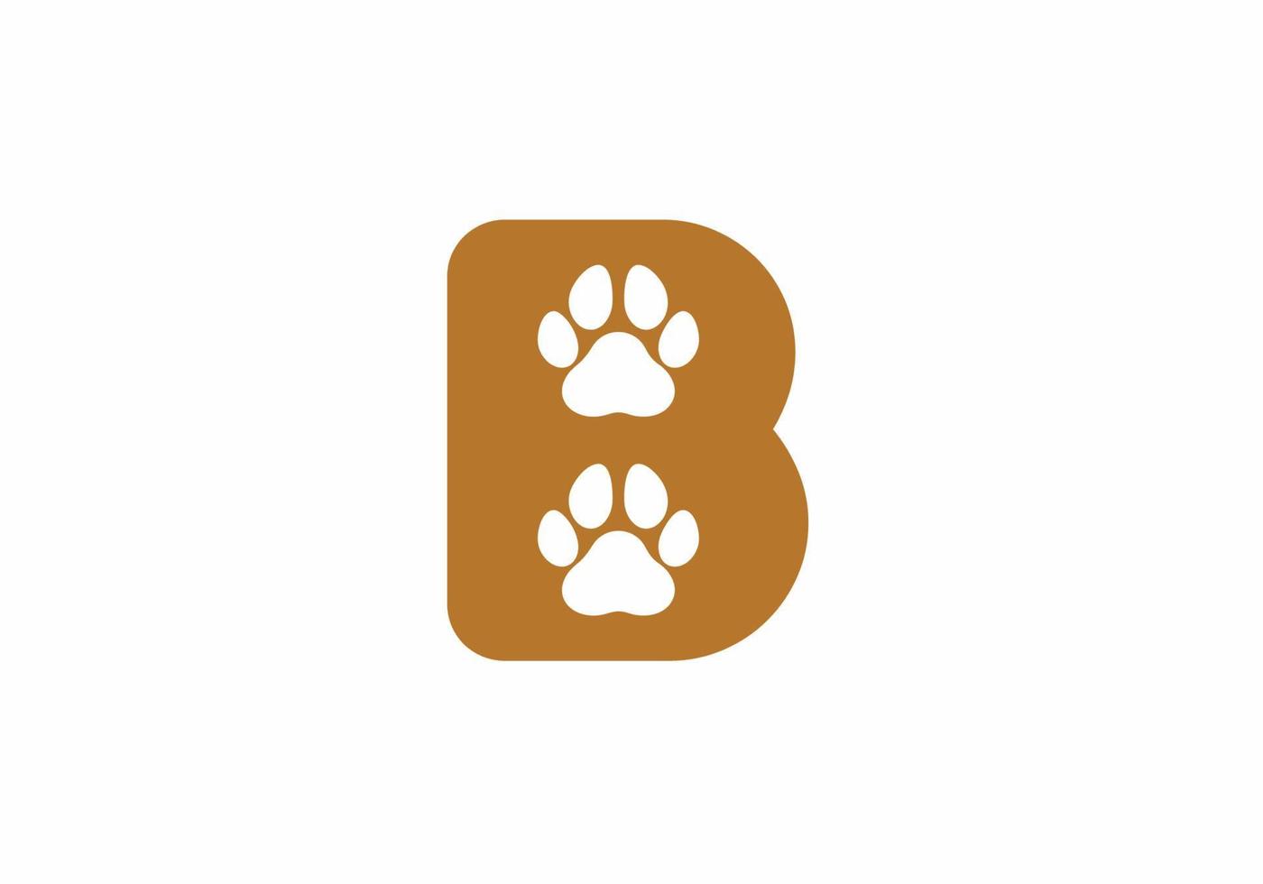 Brown B initial letter with animal paw shape vector