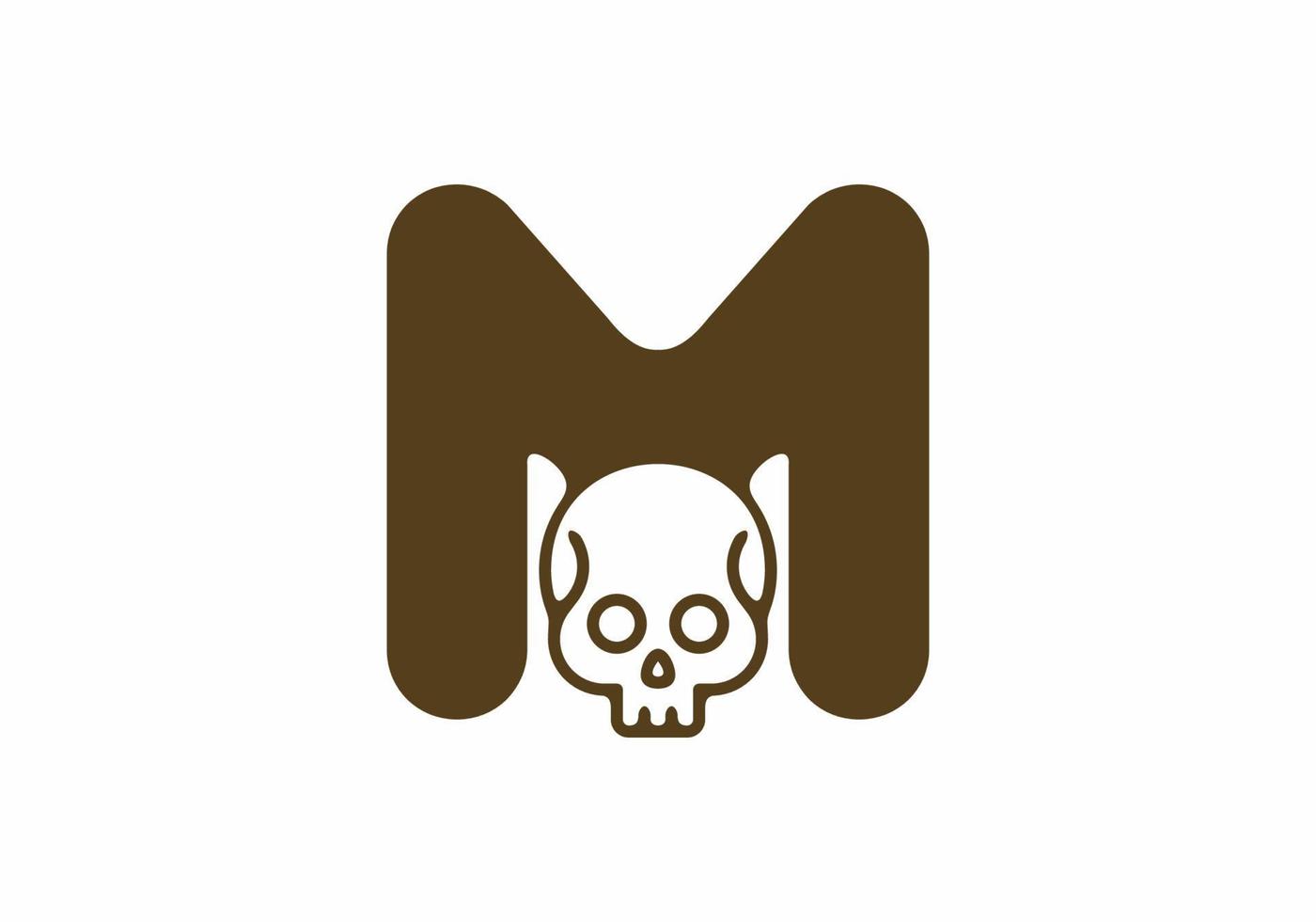 Brown color of M initial letter with skull head vector