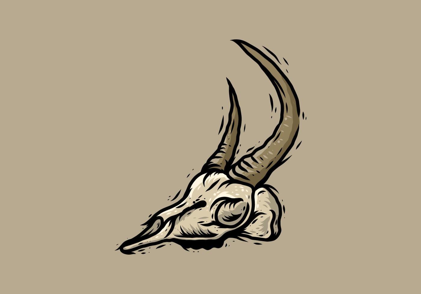 Brown illustration of skeleton head of animal with long horn vector