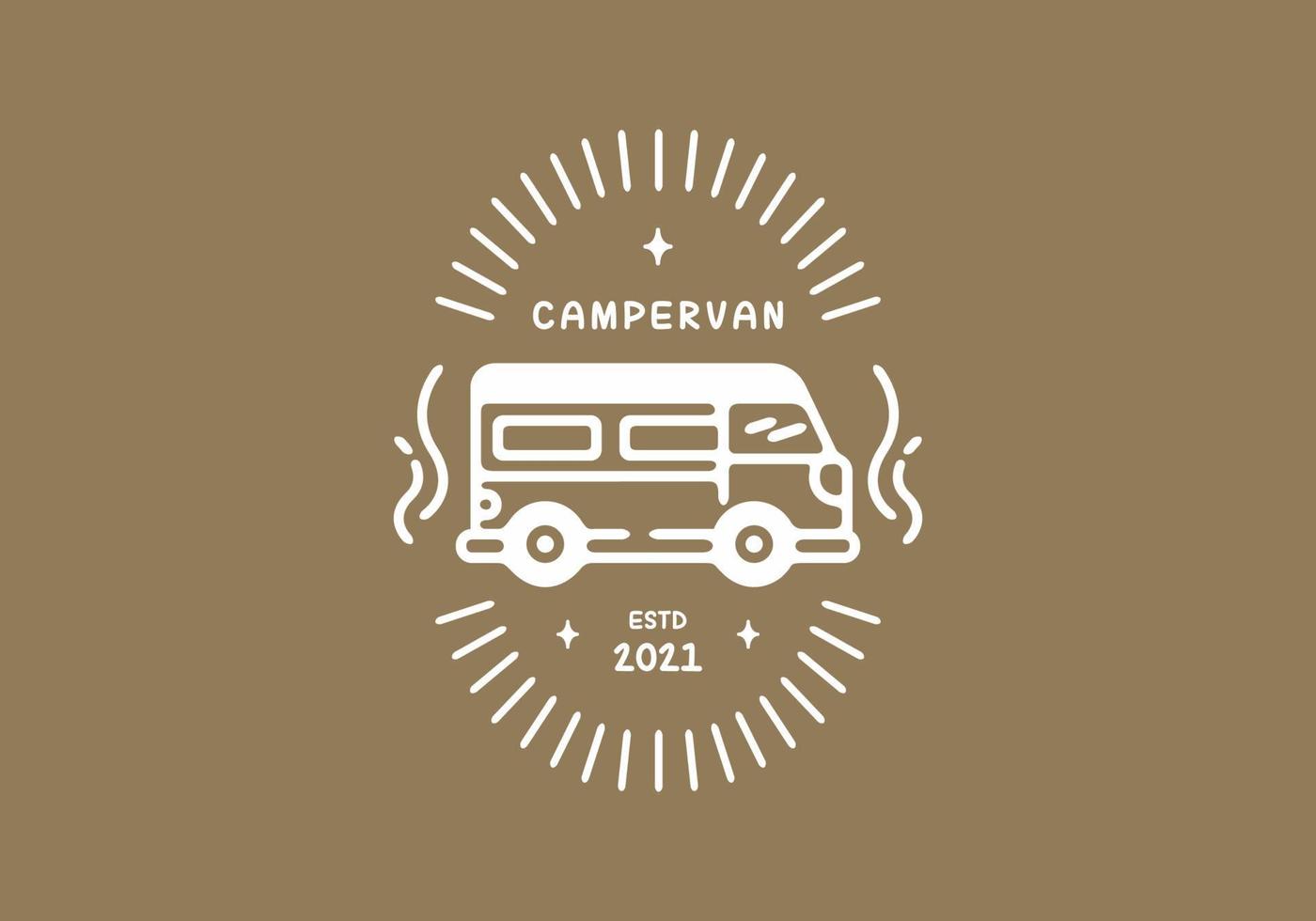 Brown white color of campervan line art badge vector