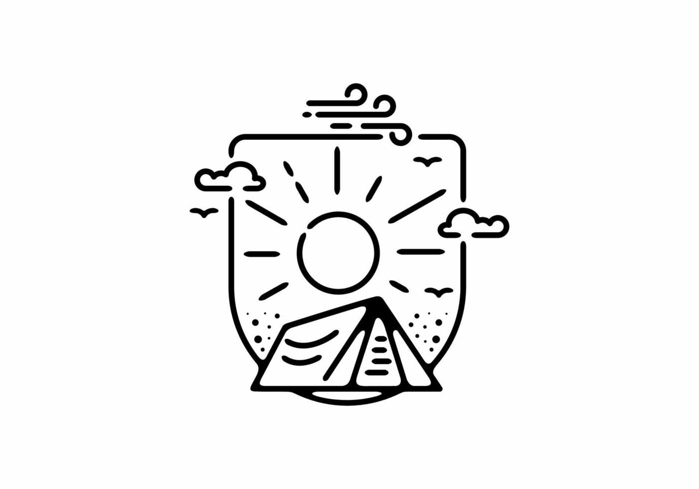 Black line art illustration of camping badge in half oval shape vector