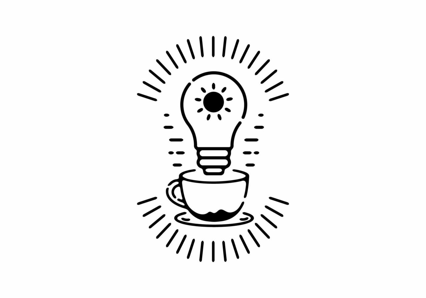 Black line art illustration of coffee and bulb lamp vector