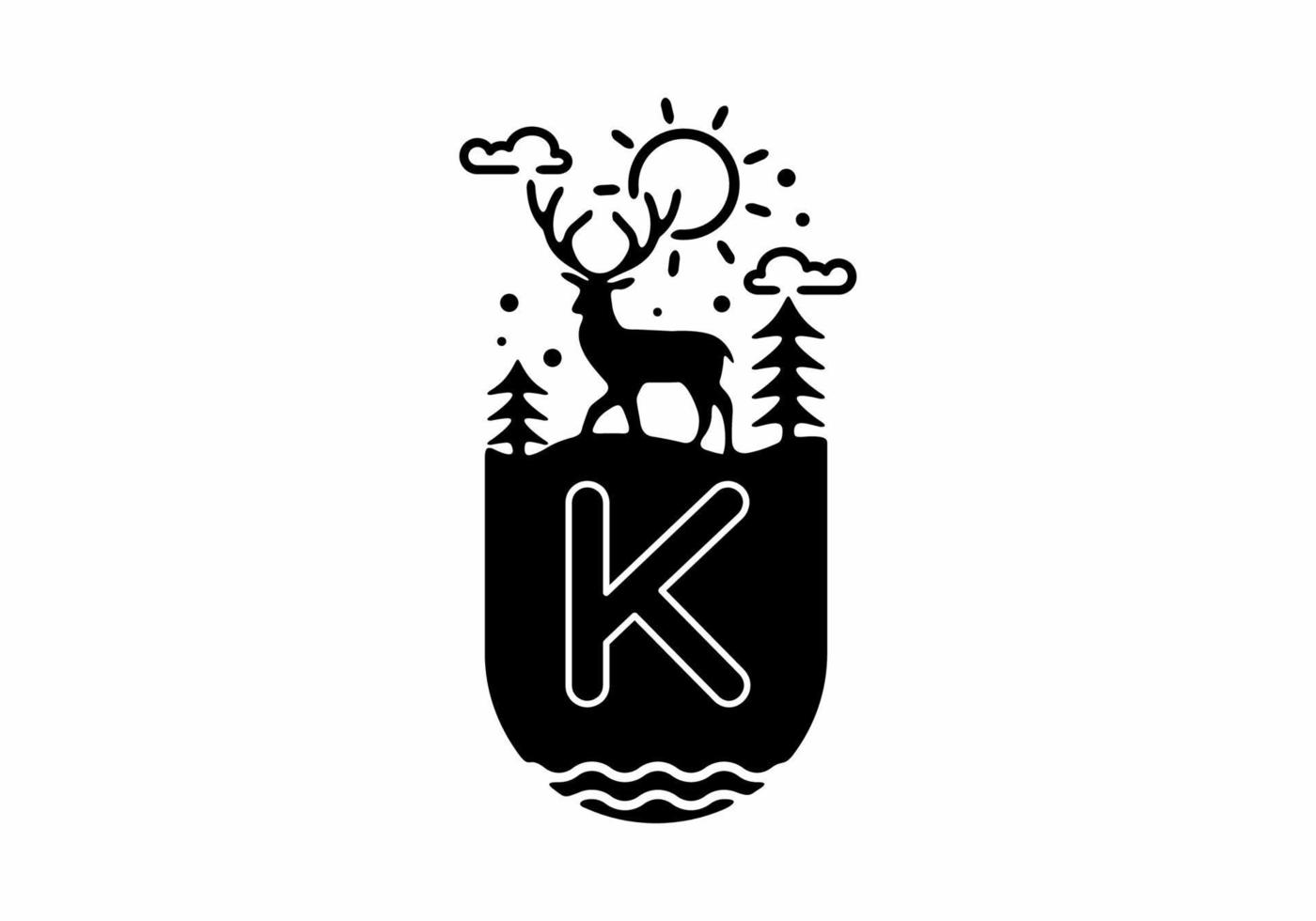 ilustración de arte de línea negra de la placa de ciervo con el nombre inicial k en el medio vector