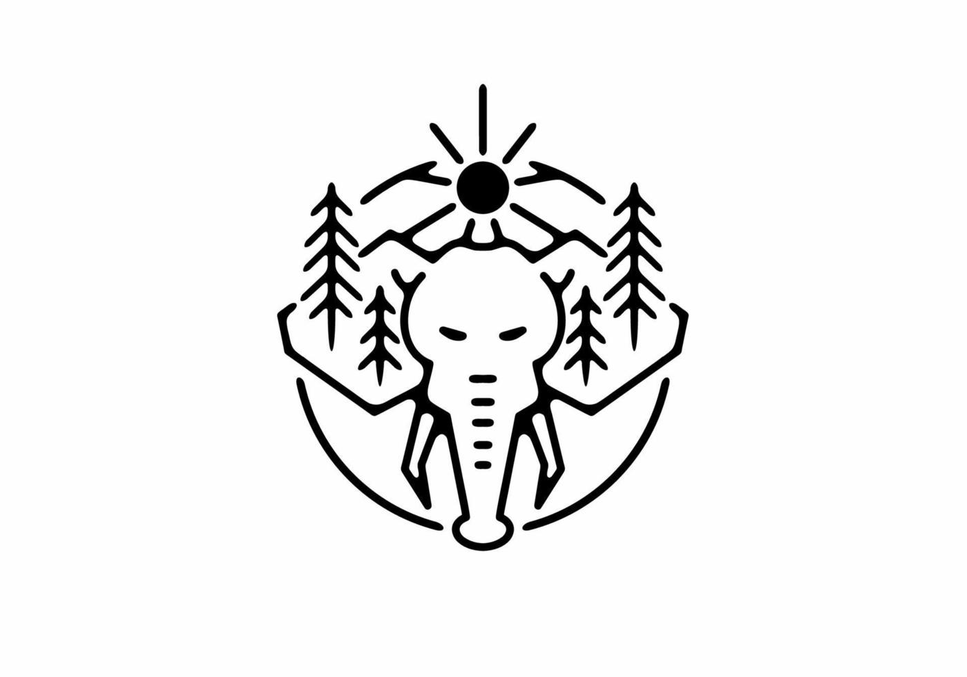 Black line art illustration of elephant head in nature vector