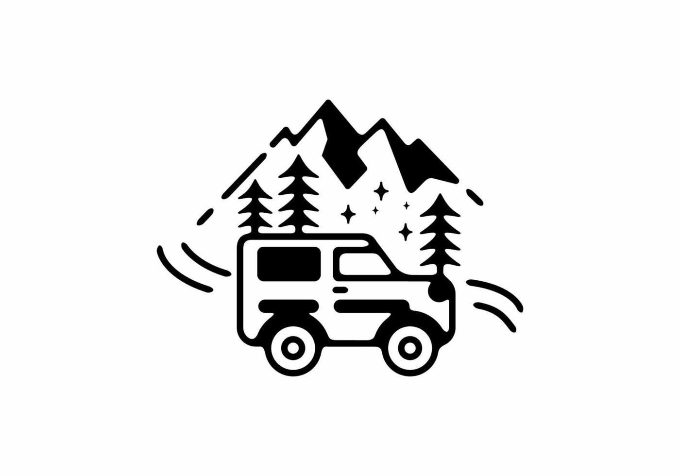 Black line art illustration of driving in mountain vector