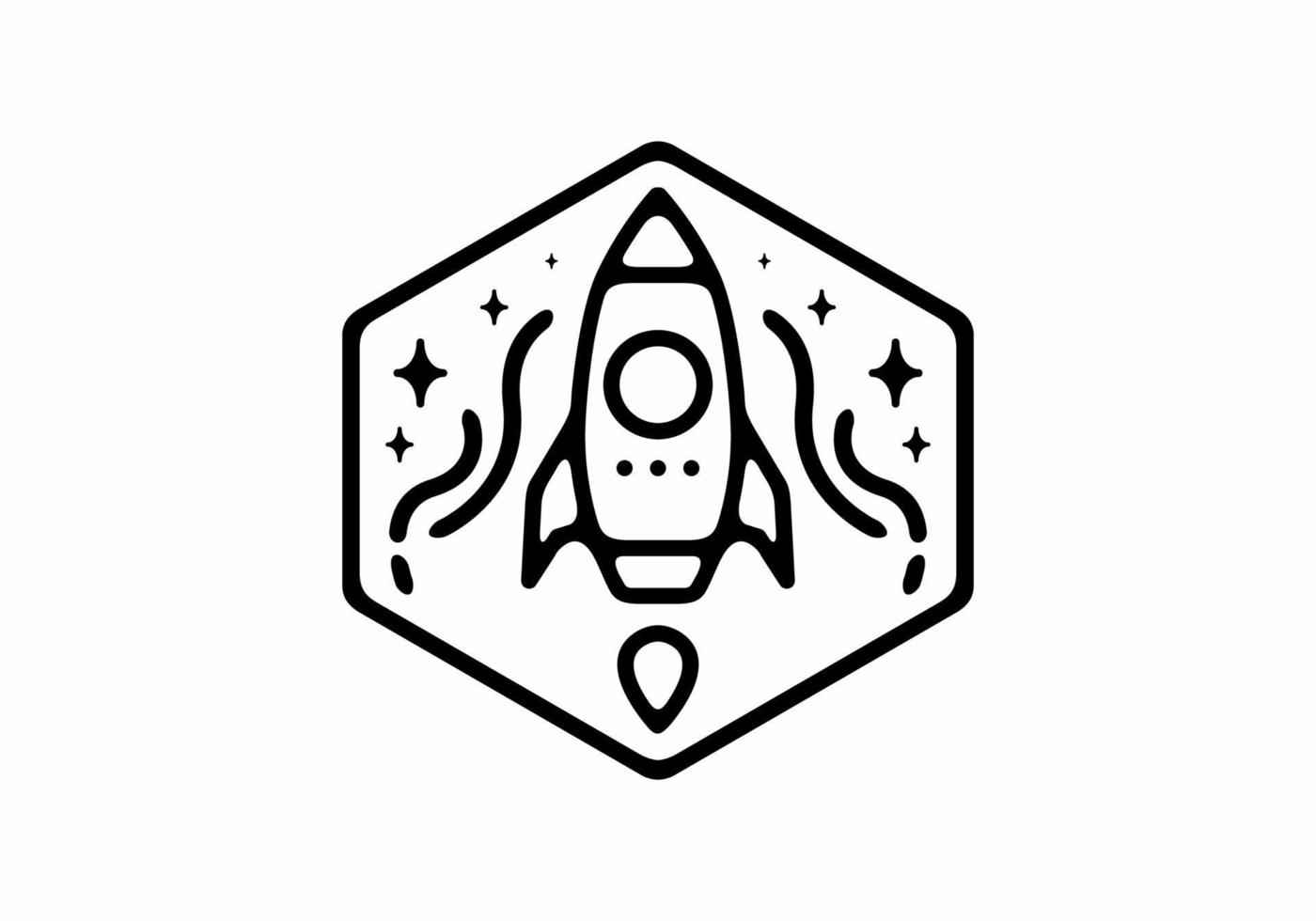 Black line art illustration of flying rocket in hexagon shape vector