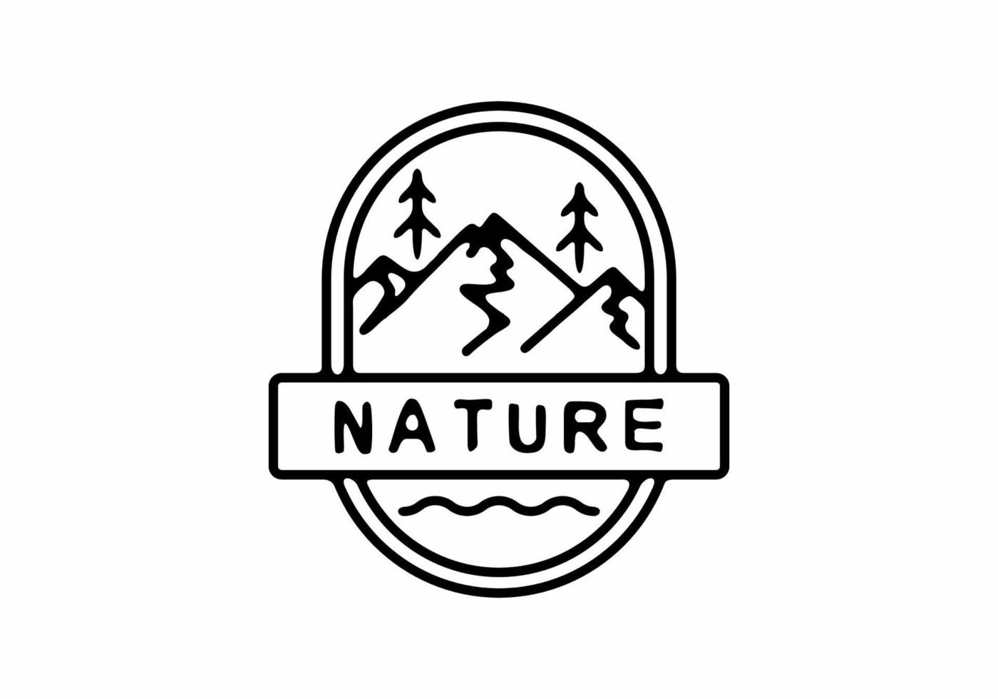 Black line art illustration of nature badge vector