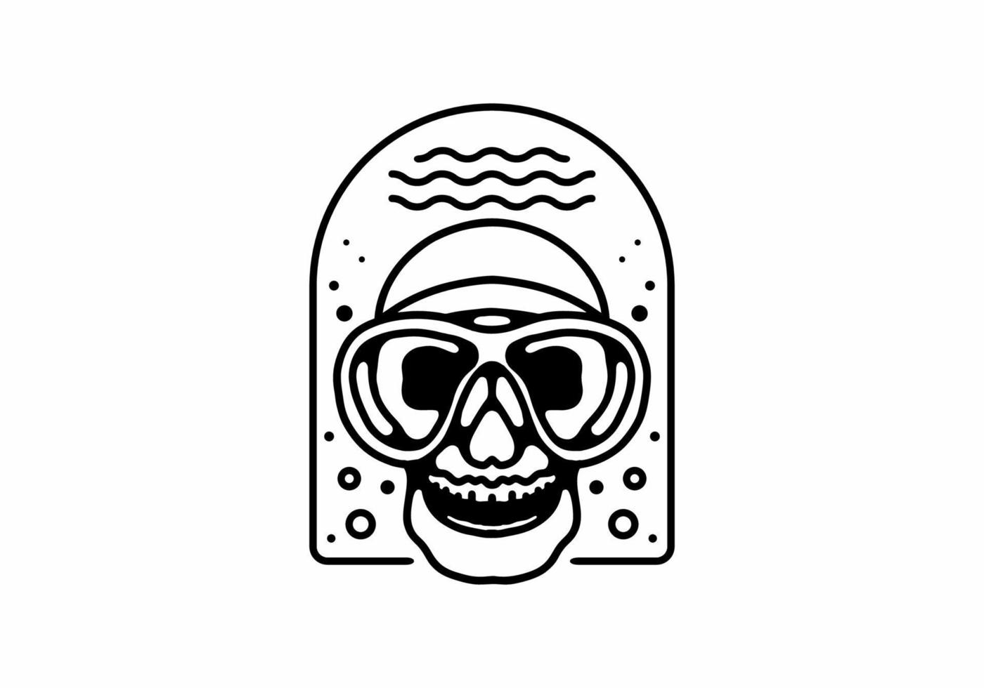 Black line art illustration of skull divers vector