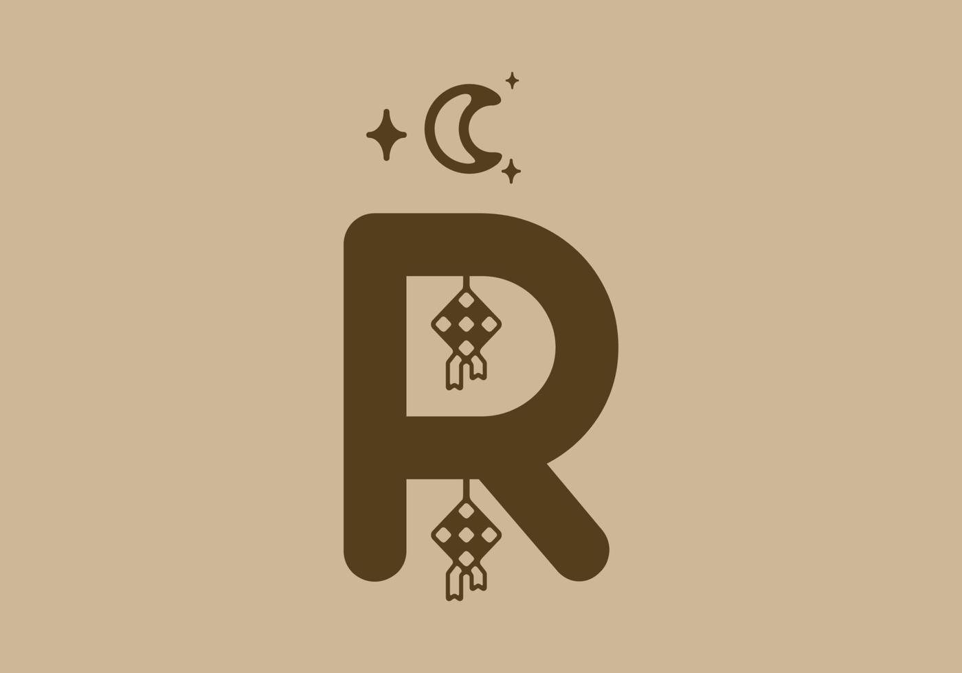 Brown color of R initial letter in ramadan theme vector