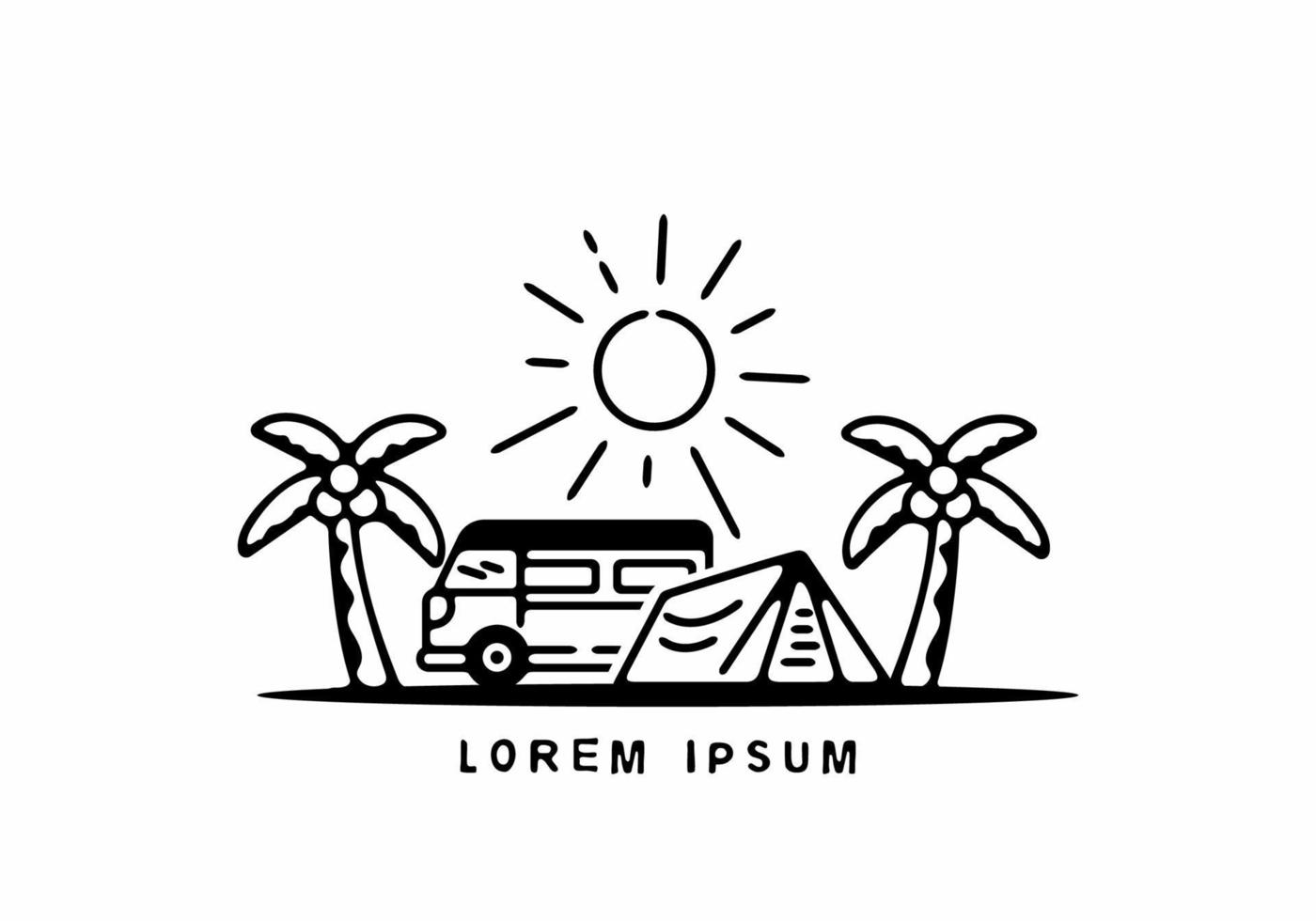 Campervan on the beach line art vector