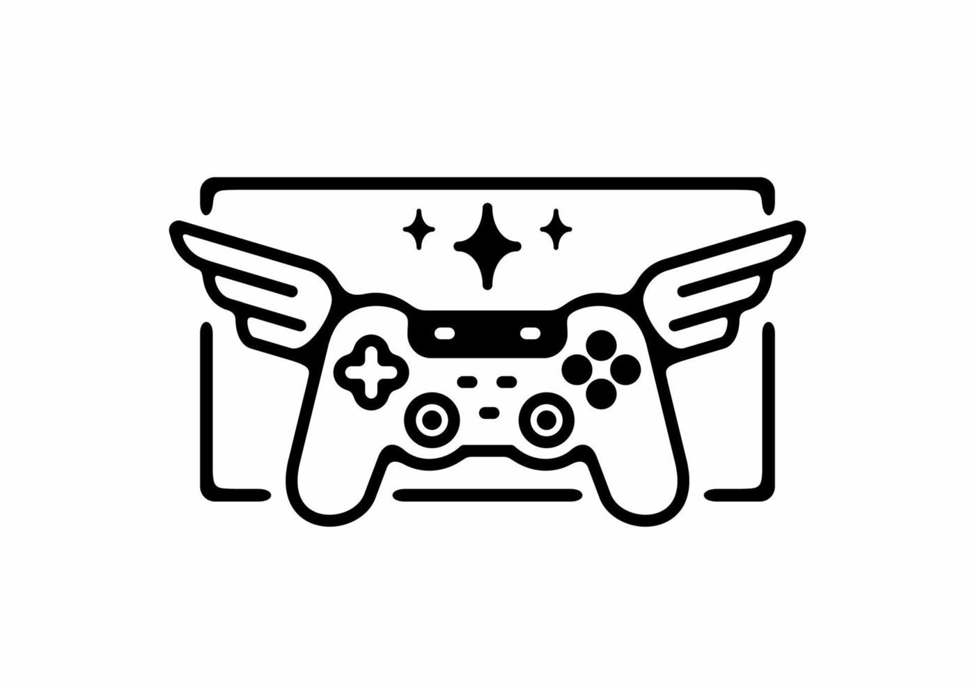 Black line art illustration of joystick with wings vector