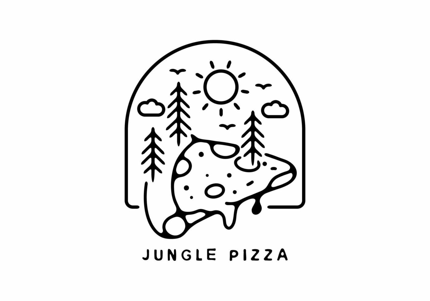 Black line art illustration of jungle pizza vector