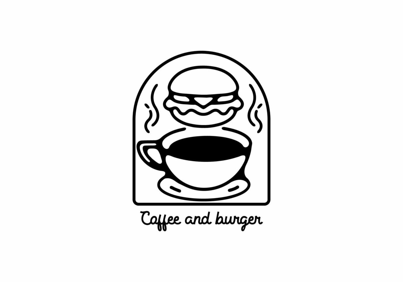 Black line art illustration of coffee and burger vector