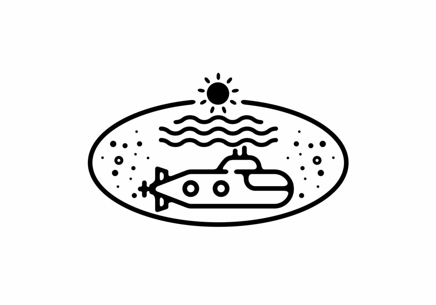 Black line art illustration of submarine in oval shape vector