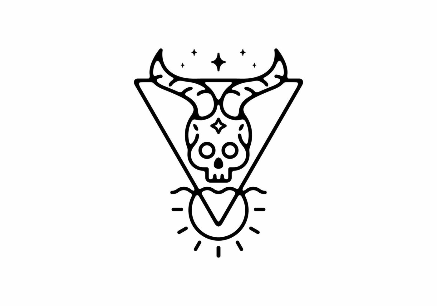 Black line art illustration of devil head in triangle shape vector
