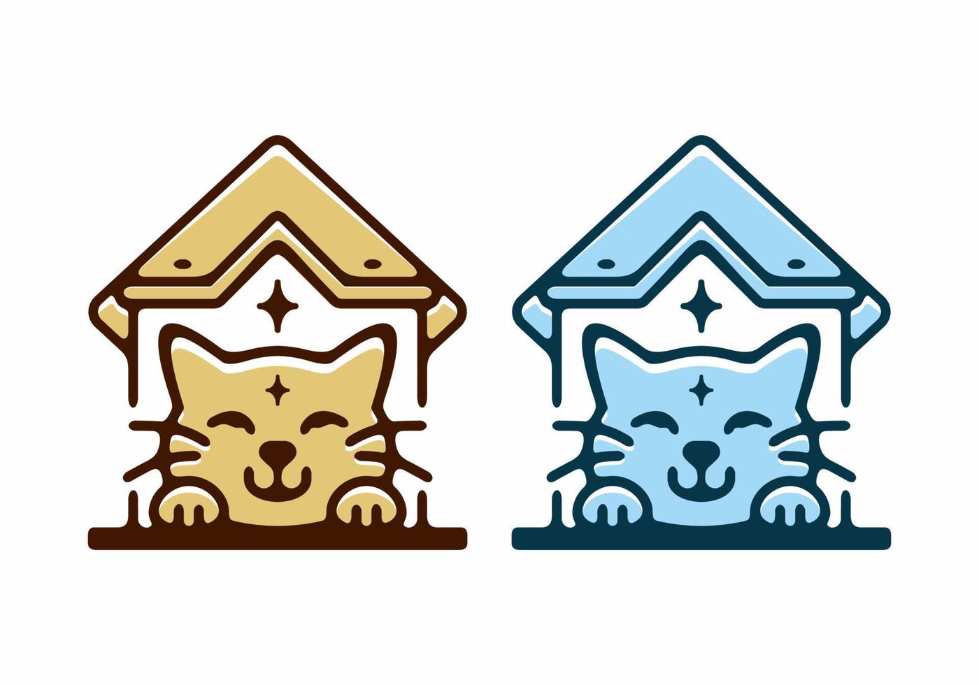 Brown and yellow color of cat and house flat illustration vector