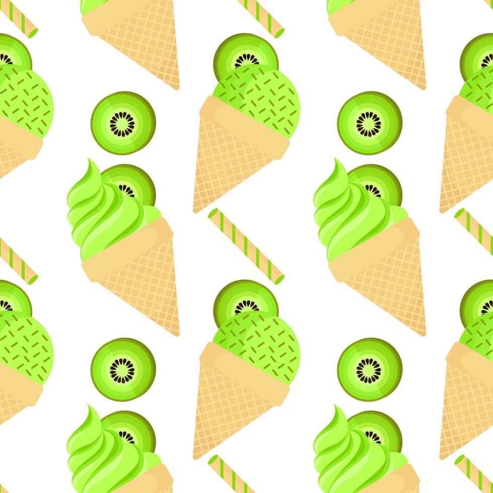 kiwi ice cream seamless pattern vector
