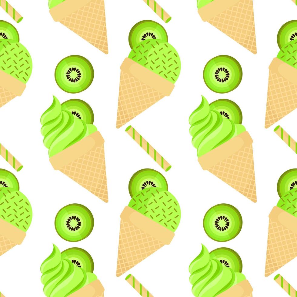 kiwi ice cream seamless pattern vector