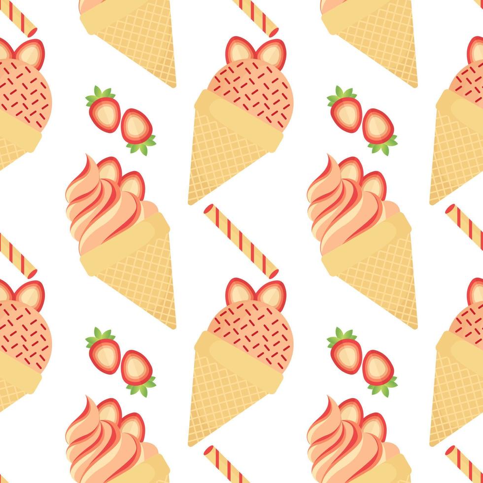 strawberry ice cream seamless pattern vector