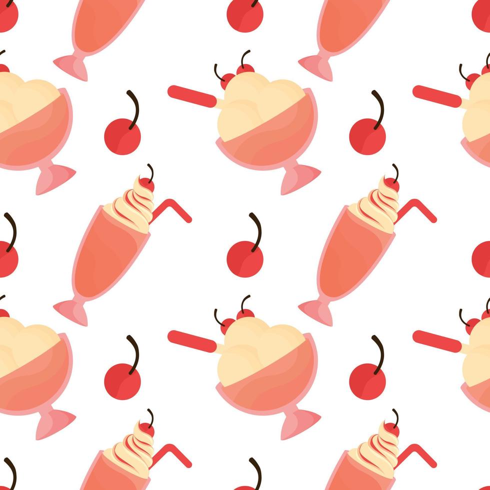 cherry ice cream seamless pattern 2 vector