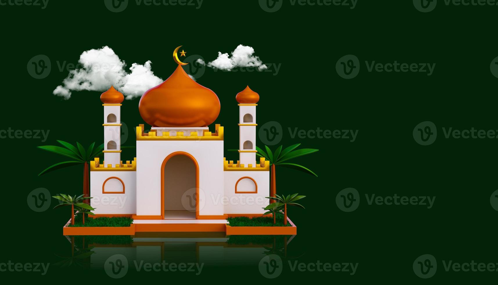banner de fondo de saludo de ramadán de lujo con cajas de regalo de podio 3d y objetos de decoración islámica foto
