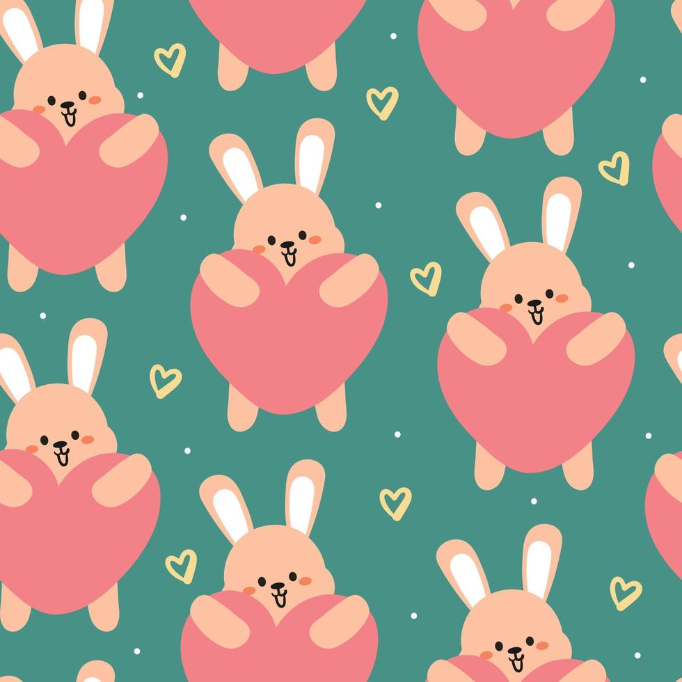 seamless pattern hand drawing bunny with heart. cute background for fabric print, textile, gift wrapping paper vector