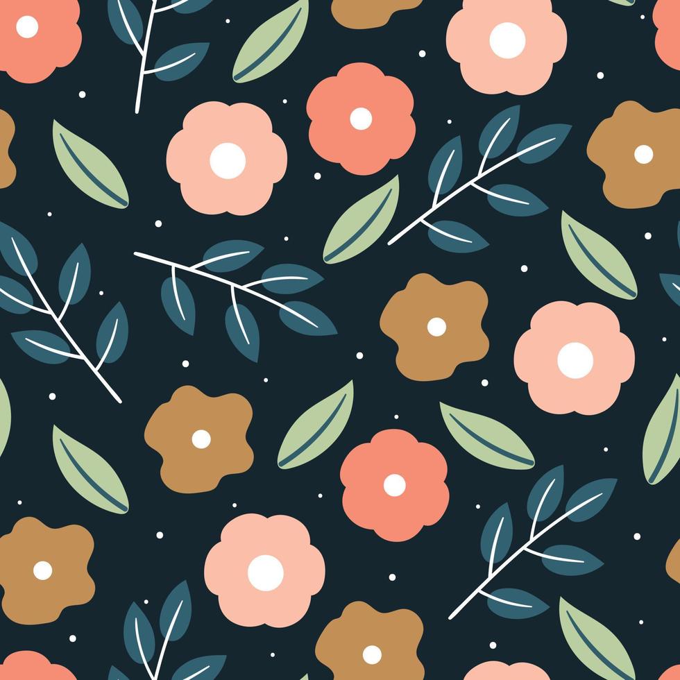 seamless pattern hand drawing flower and leaves. for fabric print, textile, gift wrapping paper vector