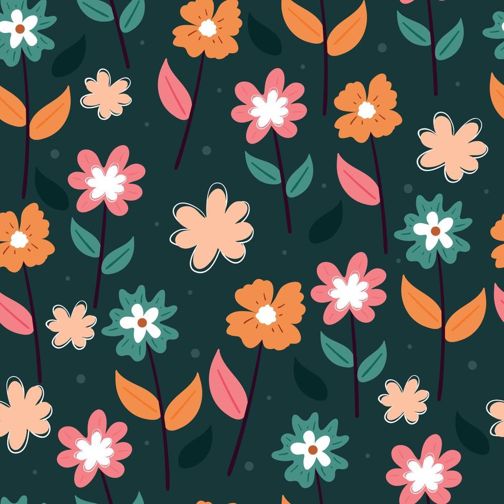 seamless pattern hand drawing flower and leaves. for fabric print, textile, gift wrapping paper vector