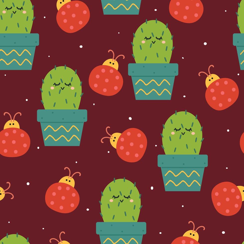 seamless pattern hand drawing cartoon cactus and insect. for kids wallpaper, textile, fabric print, gift wrapping paper vector