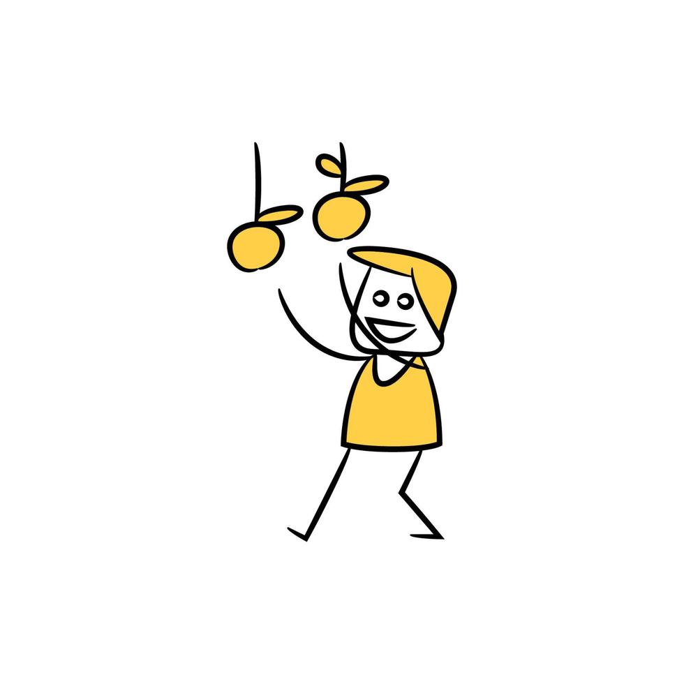 stick figure man and orange fruit illustration vector