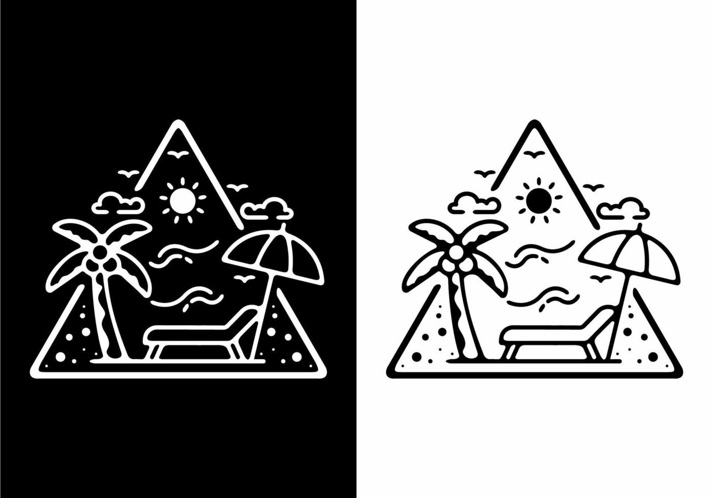 Black and white line art illustration of beach in triangle shape vector
