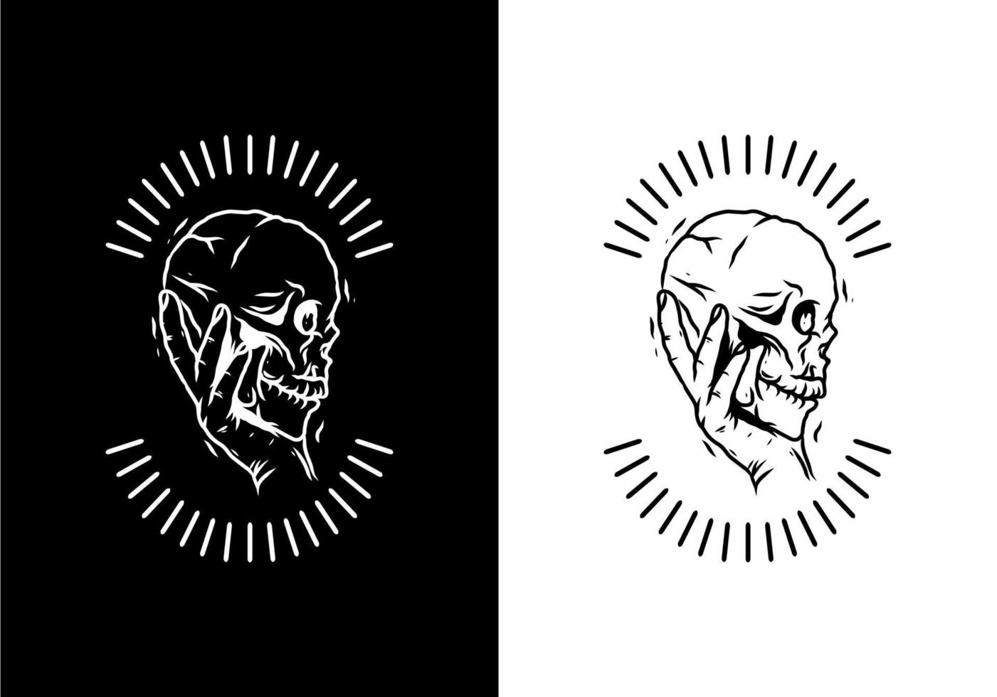 Black and white of hand and skull badge vector