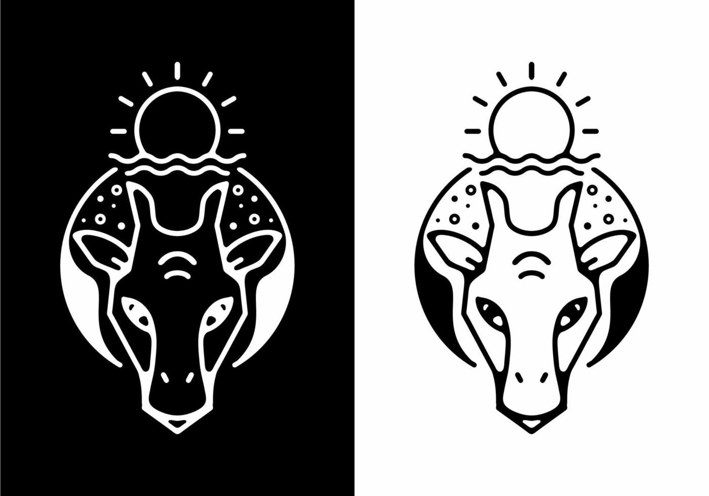 Black and white line art of giraffe head vector