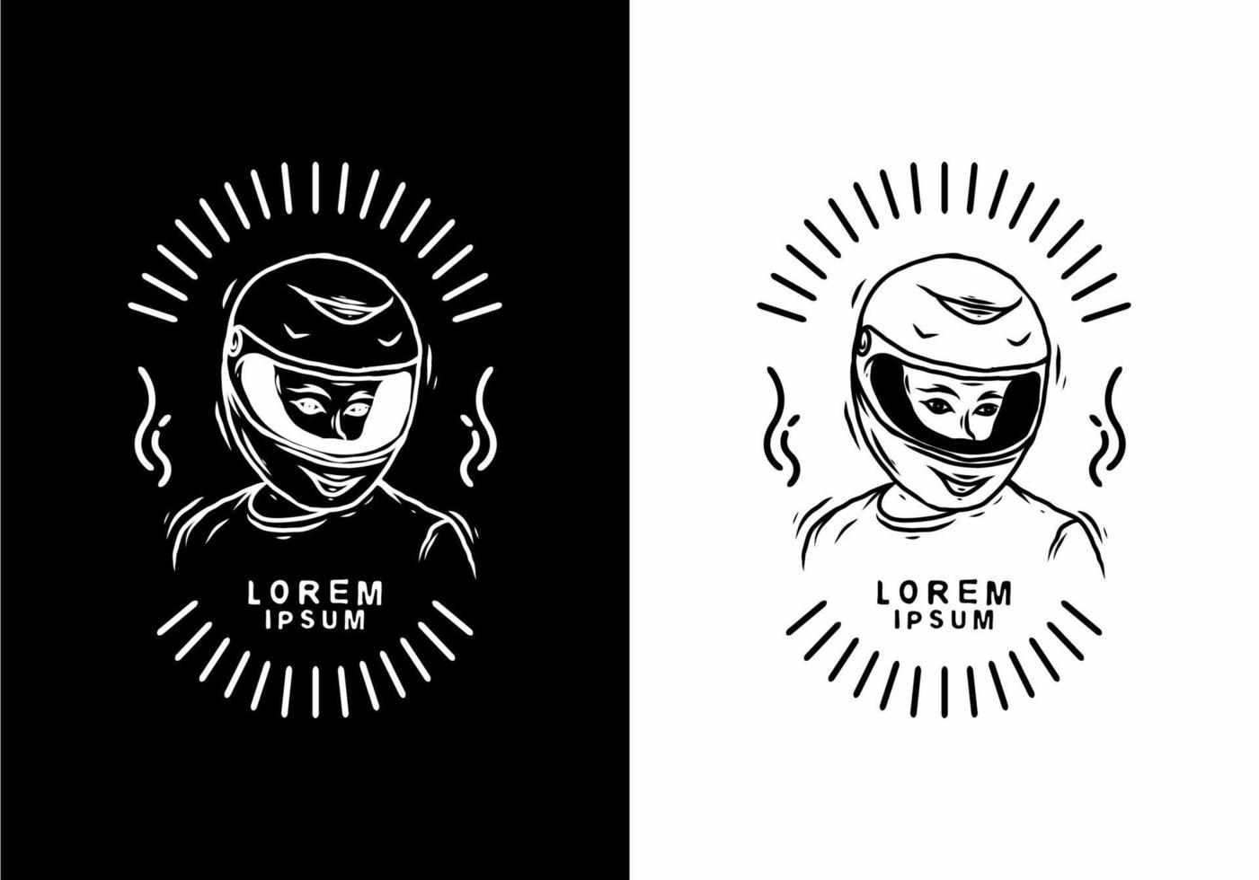 Black and white of man with helm badge vector