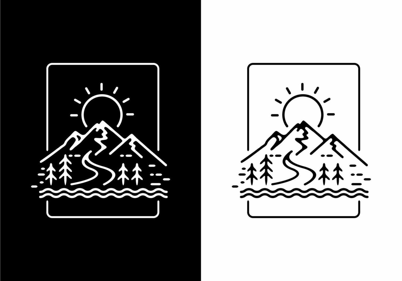 paisaje de montaña en blanco y negro en placa rectangular vector